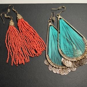 Bundle Coral and Teal Beaded Earrings Set
